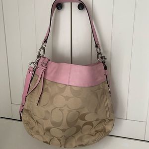 Coach - Signature Leather/Canvas Medium sized hobo shoulder bag with a strap